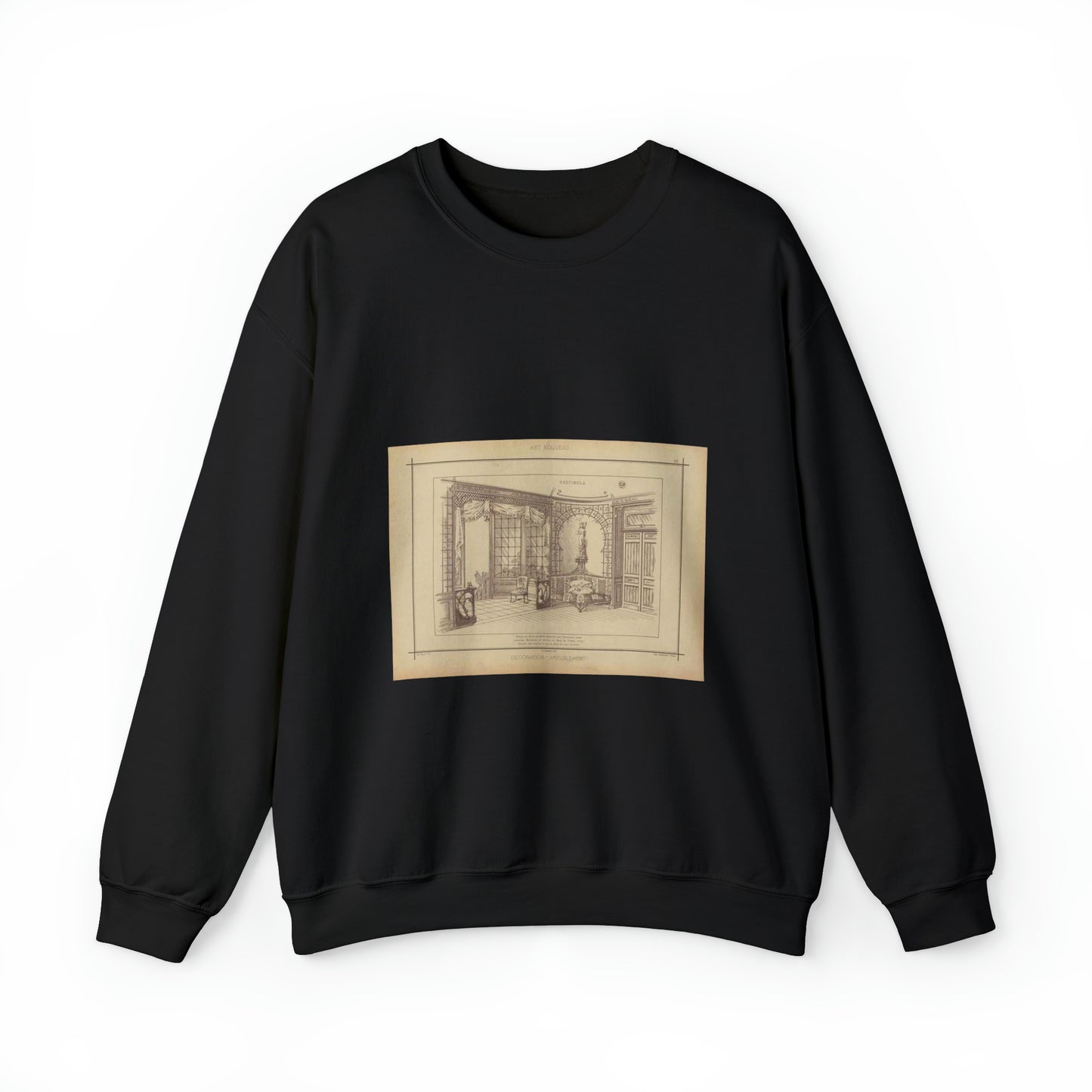 Vestibule : décor de baie en bois découpé sur treillage doré. Lambris, meubles et porte en bois de frêne verni. Etoffe des sièges et de la baie en soie brochée. Black Heavy Blend Adult Crew Neck SweatShirt