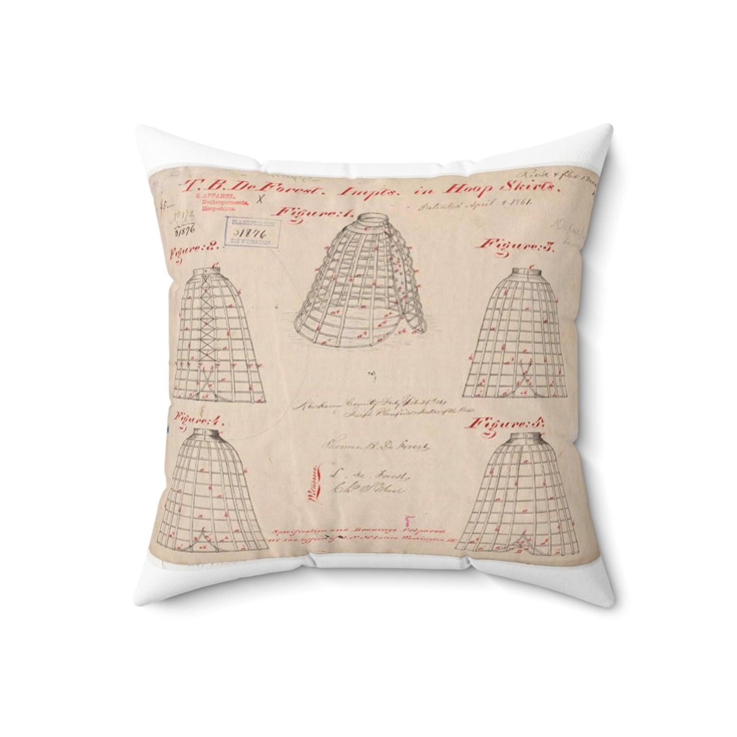 Patent drawing - Drawing of Improvements in Hoop Skirts Public domain  image Decorative Accent Square Pillow