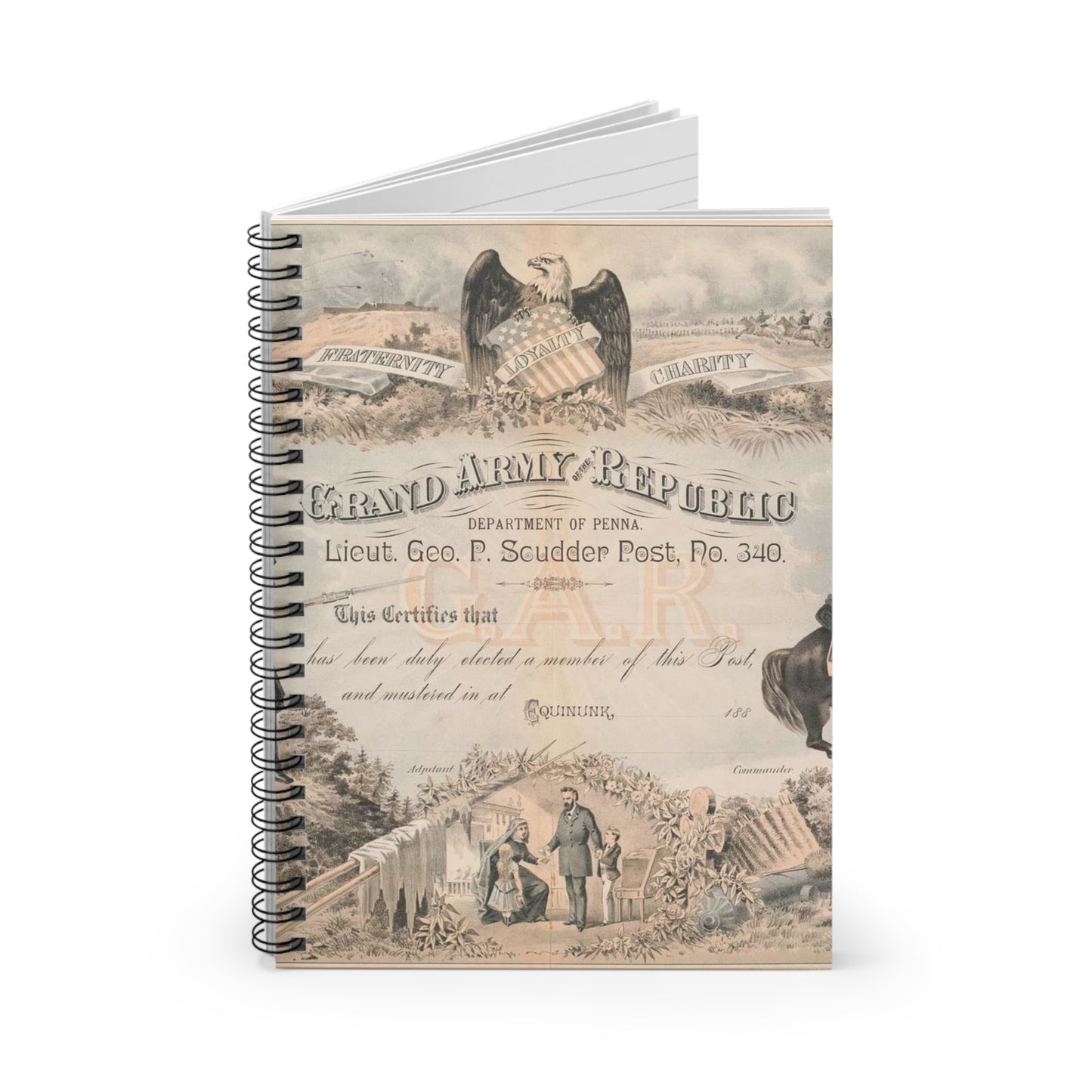 Grand Army of the Republic. Department of Penna. Lieut. George P. Scudder Post, No. 340 Spiral Bound Ruled Notebook with Printed Cover