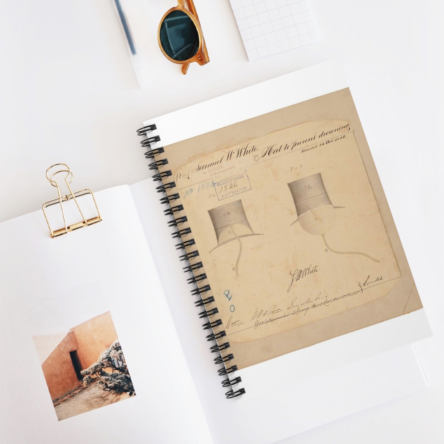 Patent drawing - Drawing of Hat to Prevent Drowning Public domain  image Spiral Bound Ruled Notebook with Printed Cover