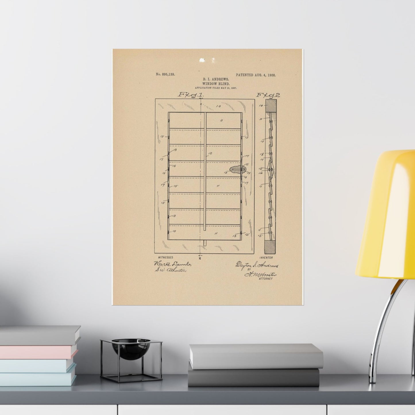 Patent Drawing of Engine - for a Window Blind Public domain  image High Quality Matte Wall Art Poster for Home, Office, Classroom