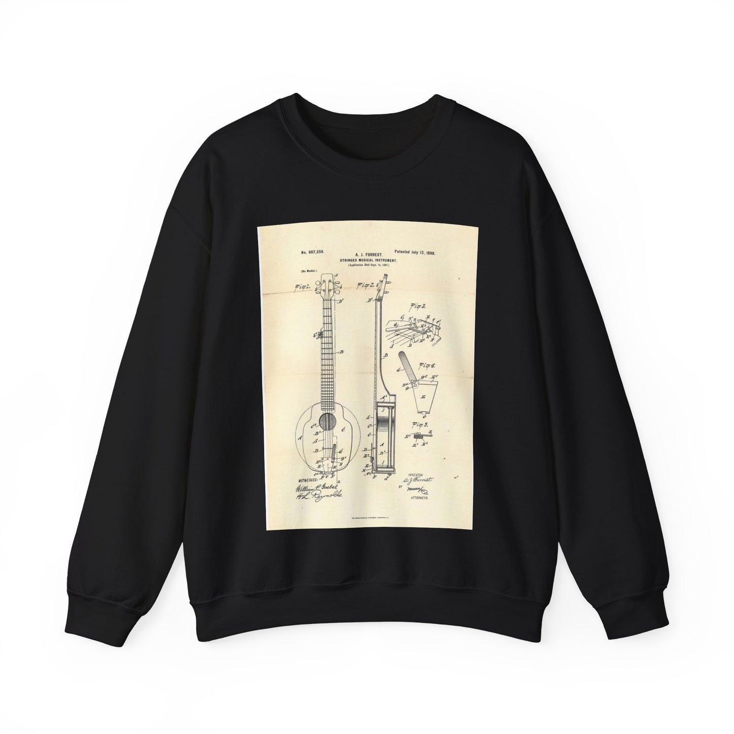 Patent Case File No. 607,359, Stringed Musical Instrument, Inventor- Albert J. Forrest - DPLA - 4131de1d6cfd166bec48feb68641443c (page 21) Black Heavy Blend Adult Crew Neck SweatShirt