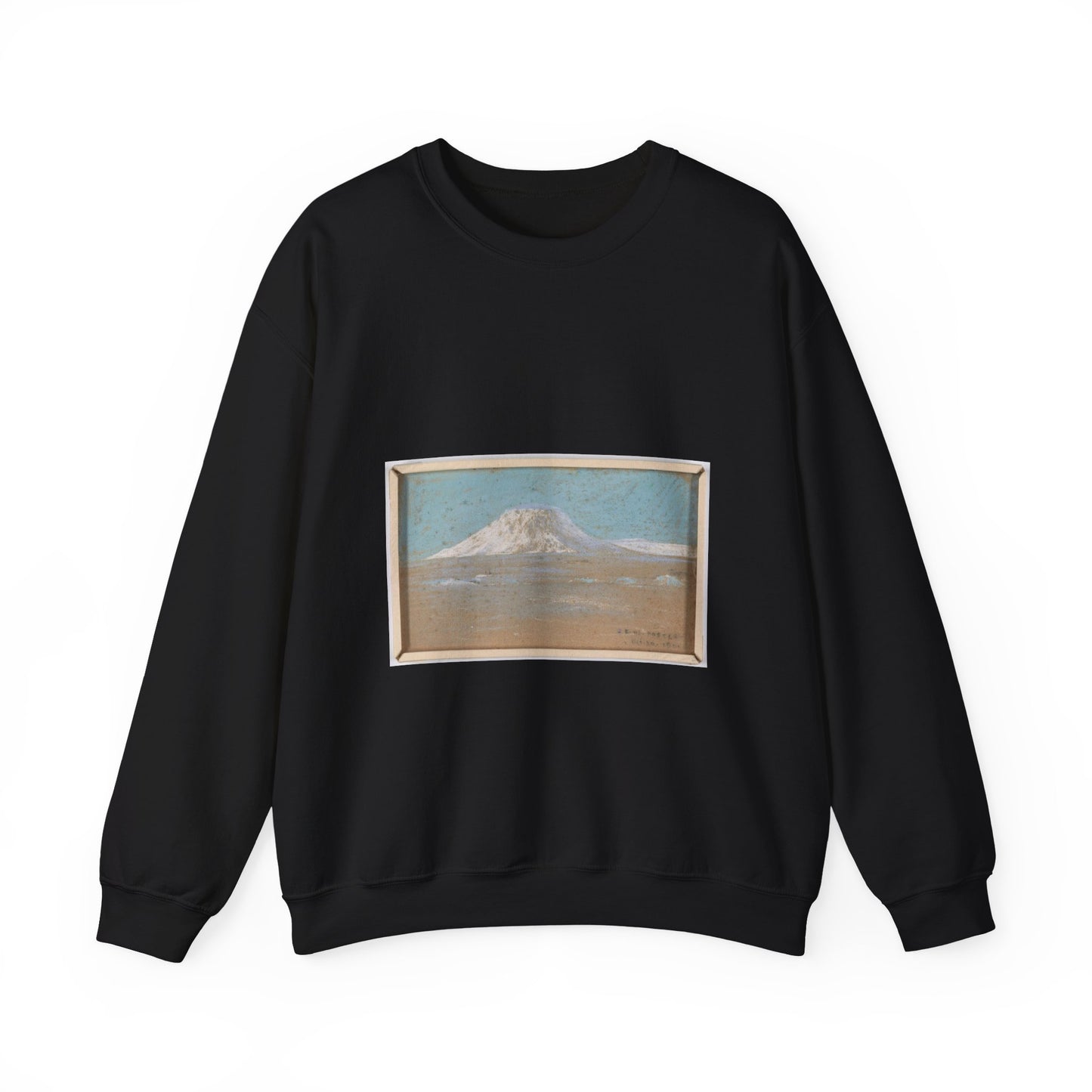 Sketch of a Mountain Rising from a Glacier Black Heavy Blend Adult Crew Neck SweatShirt