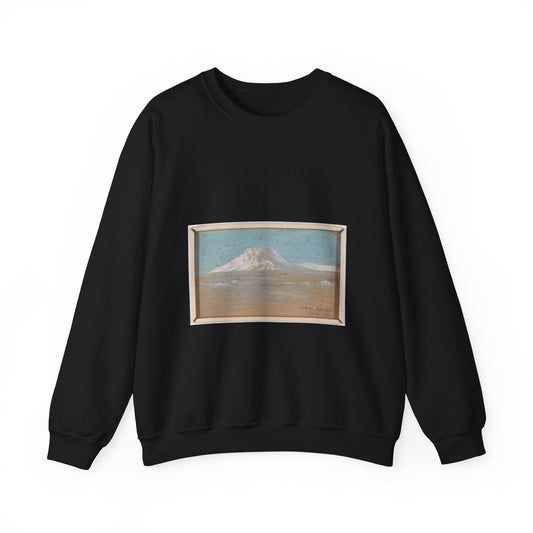 Sketch of a Mountain Rising from a Glacier Black Heavy Blend Adult Crew Neck SweatShirt