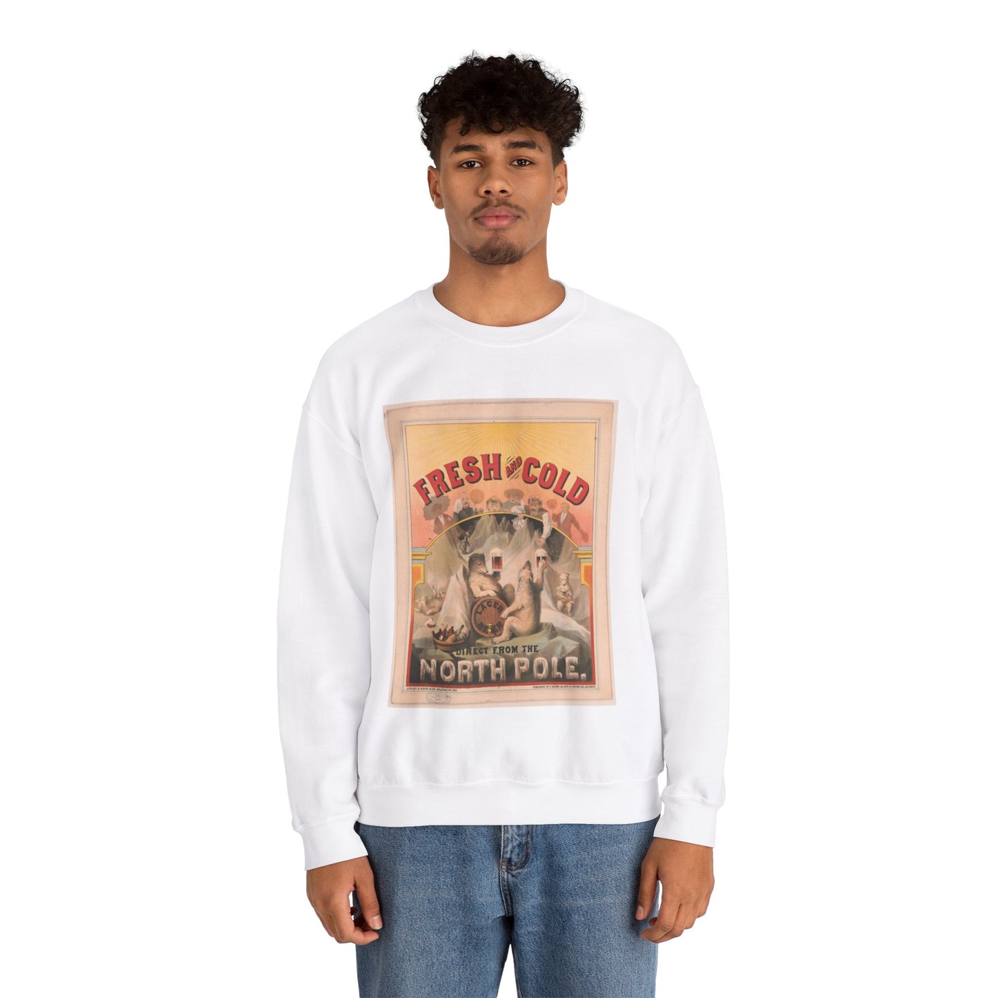 Fresh and cold--Lager beer direct from the North Pole / lith. by A. Hoen & Co. Baltimore, MD. White Heavy Blend Adult Crew Neck SweatShirt