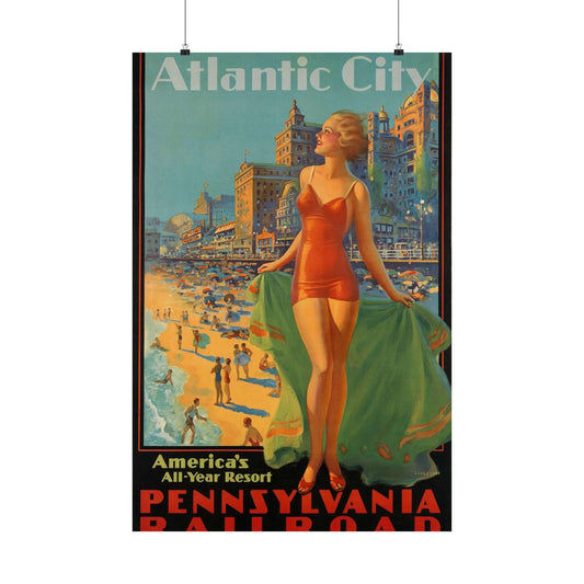 Atlantic City— America’s All-Year Resort, Pennsylvania Railroad, painting by Edward Mason Eggleston High Quality Matte Wall Art Poster for Home, Office, Classroom