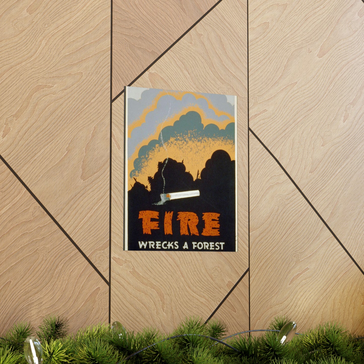 Fire wrecks a forest, Art Deco Poster High Quality Matte Wall Art Poster for Home, Office, Classroom