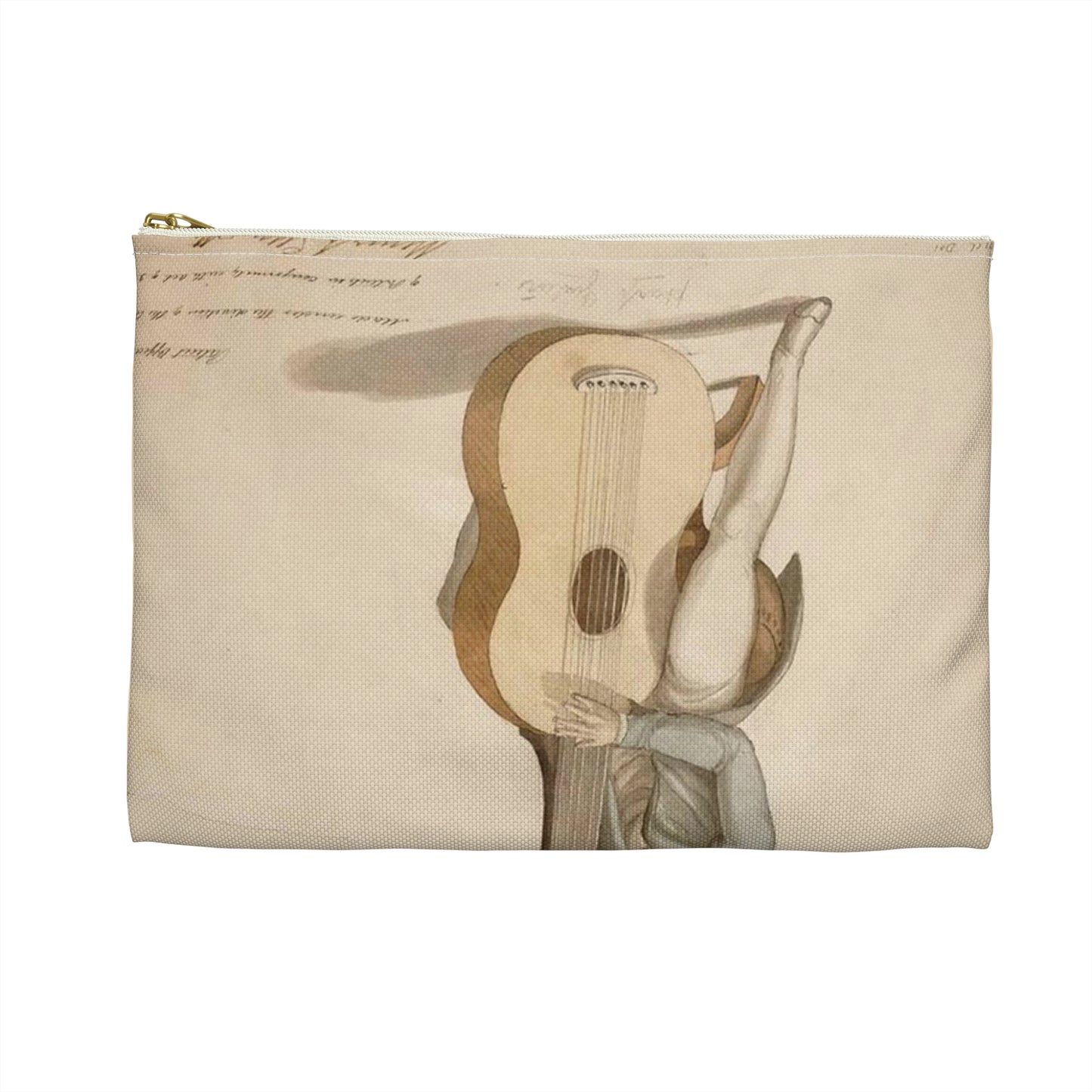 Patent drawing - Drawing of a Harp Guitar Public domain  image Large Organizer Pouch with Black Zipper