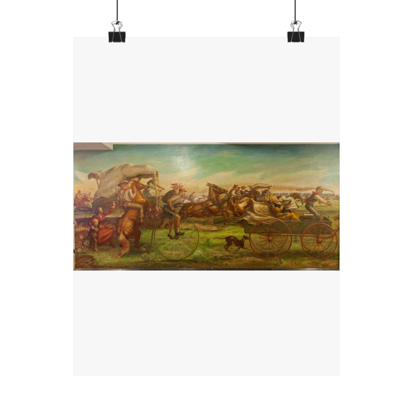 Mural: The Oklahoma Land Rush, April 22, 1889, by John Steuart Curry at the Department of Interior, Washington, D.C. High Quality Matte Wall Art Poster for Home, Office, Classroom