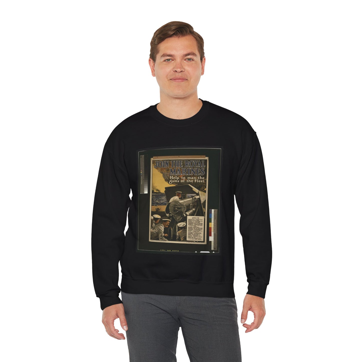 Join the Royal Marines. Help to man the guns of the fleet / W.H. Smith & Son, Printers, 55 Fetter Lane, London, E.C. Black Heavy Blend Adult Crew Neck SweatShirt