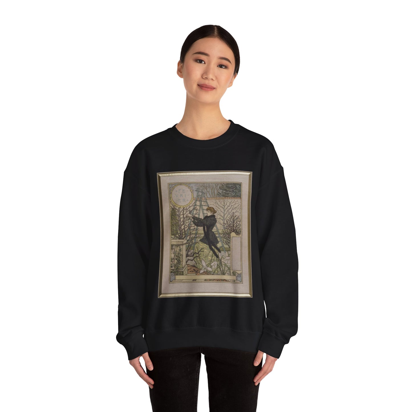 Eugène Samuel Grasset  - Février Black Heavy Blend Adult Crew Neck SweatShirt
