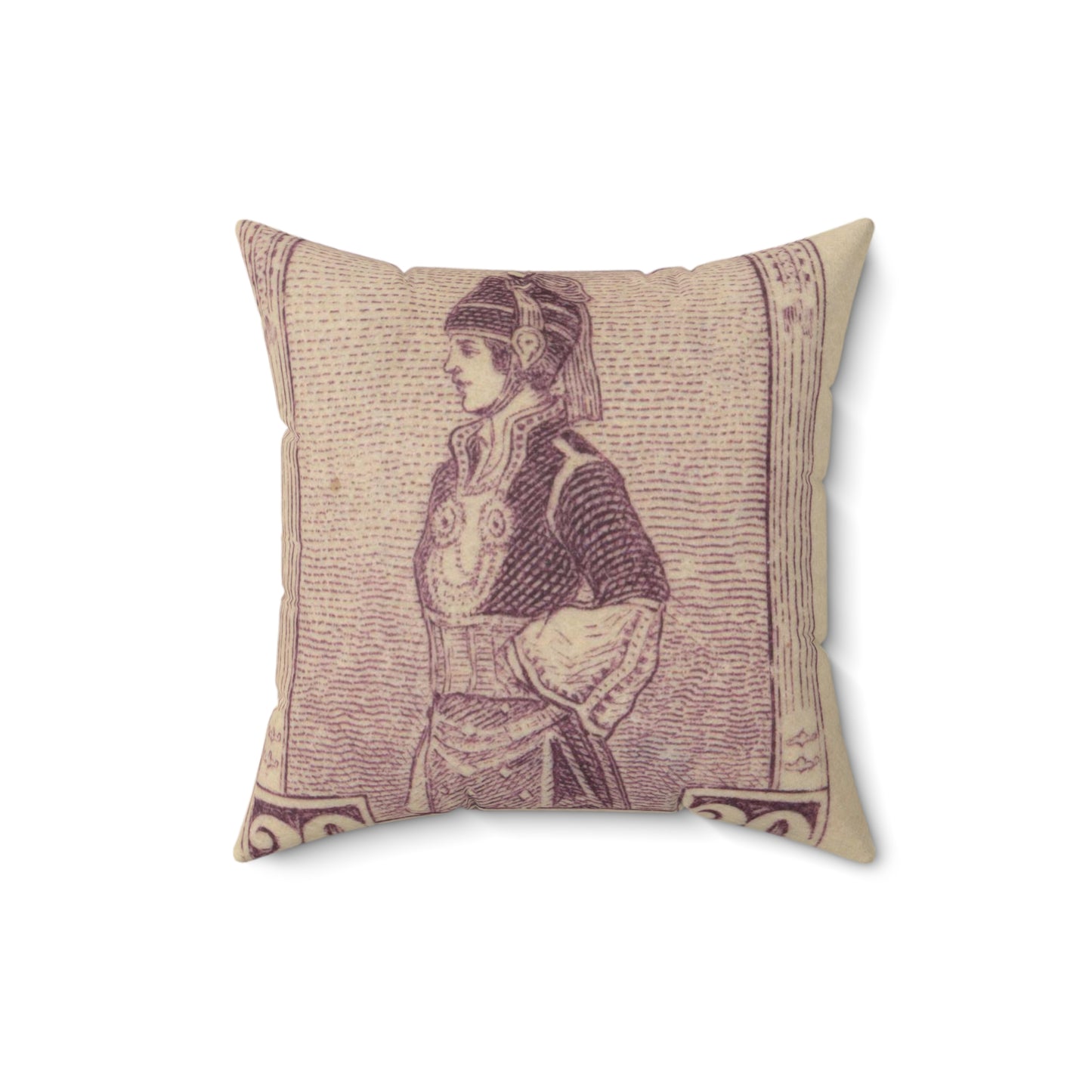 Frimärke ur Gösta Bodmans filatelistiska motivsamling, påbörjad 1950.Frimärke från GRekland, 1927. Motiv av Mecedonisk dräkt. Decorative Accent Square Pillow