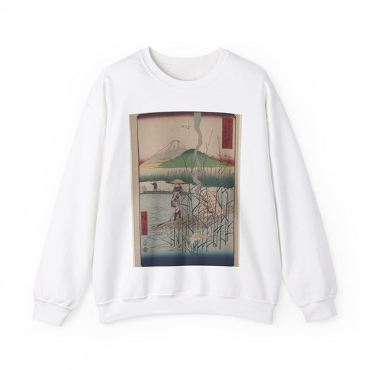 18 - The Sagami River - A painting of a man standing on a boat in a body of water White Heavy Blend Adult Crew Neck SweatShirt