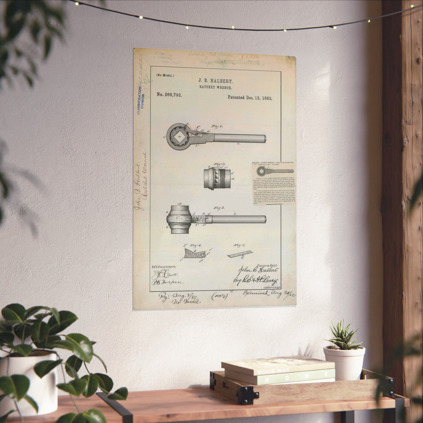 Patent Drawing of Engine - for J. B. Halbert's Ratchet Wrench Public domain  image High Quality Matte Wall Art Poster for Home, Office, Classroom