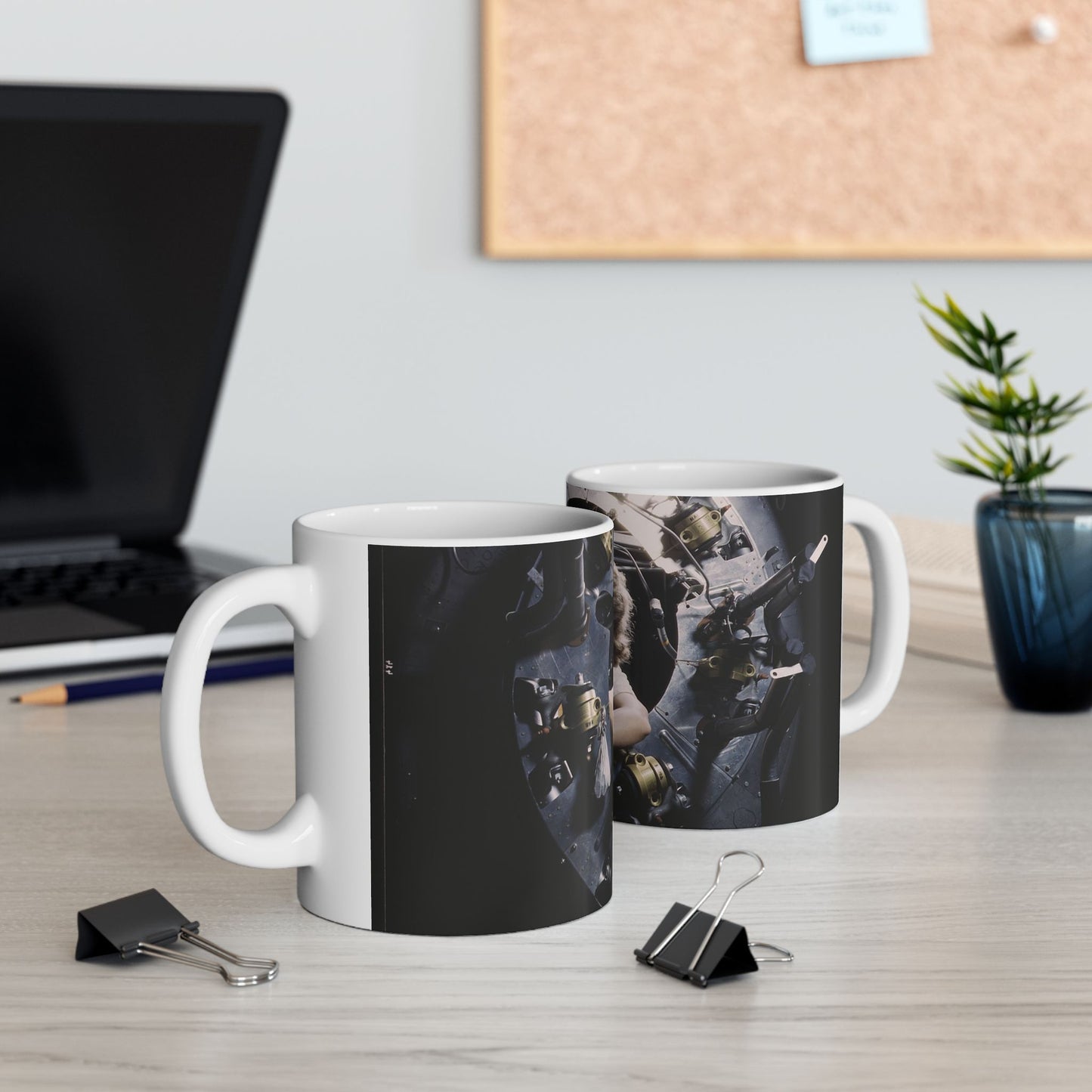 Part of the cowling for one of the motors for a B-25 bomber is assembled in the engine department of North American [Aviation, Inc.]'s Inglewood, Calif., plant Beautiful Novelty Ceramic Coffee Mug 11oz