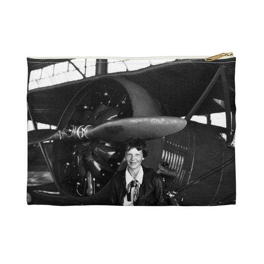 Amelia Earhart - U.S. National Archives Public Domain photograph Large Organizer Pouch with Black Zipper