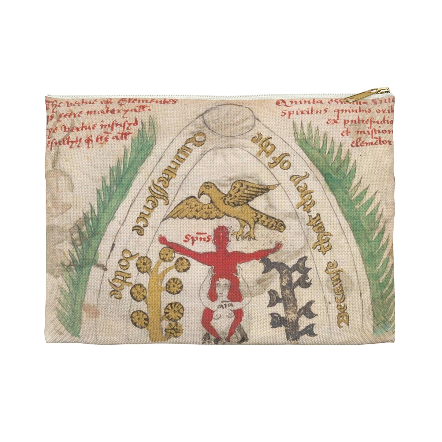 Bird from BL Sloane 1171, f. 19v Large Organizer Pouch with Black Zipper
