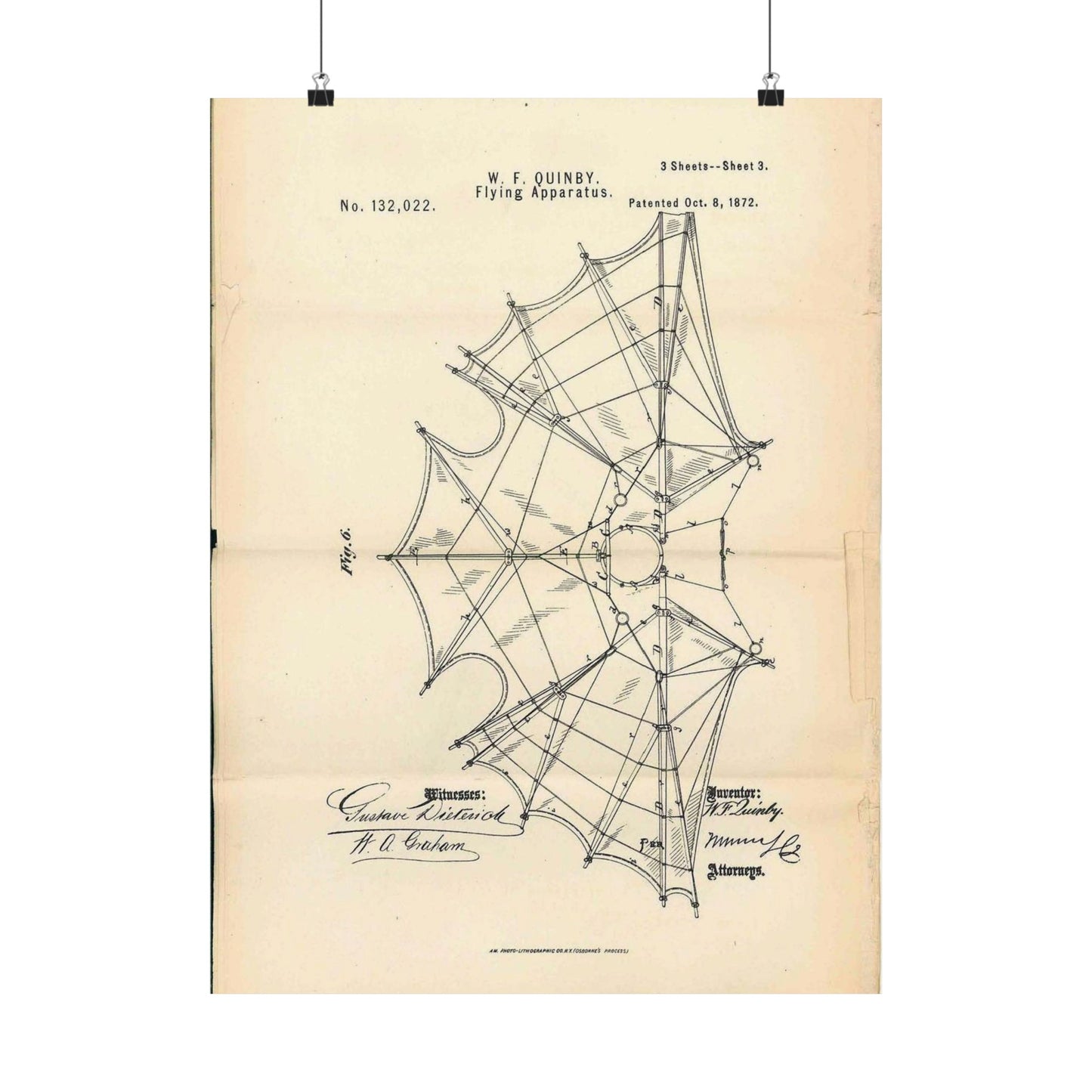 Patent Case File No. 132,022, Flying Apparatus, Inventor- Watson F. Quinby - DPLA - 1408d735868117dc44f964123674e332 (page 32) High Quality Matte Wall Art Poster for Home, Office, Classroom