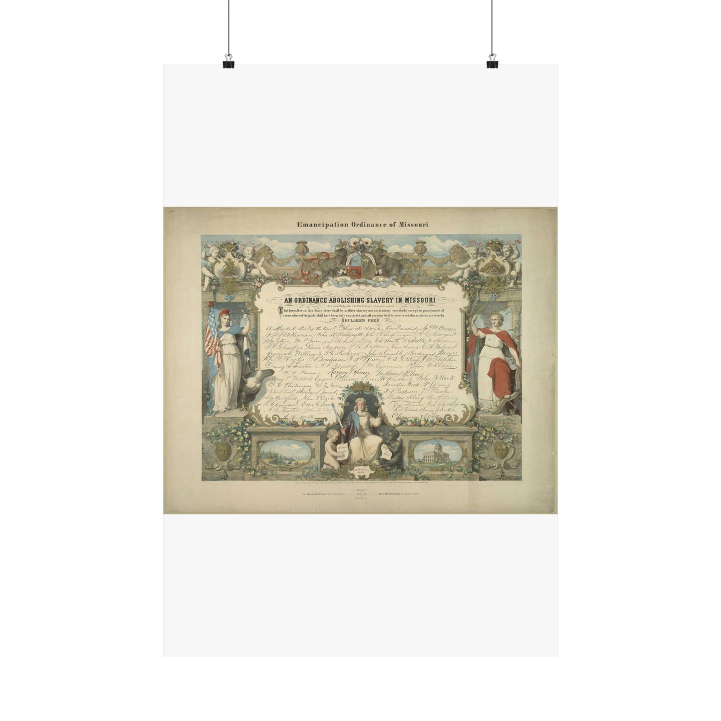 Emancipation Ordinance of Missouri. An ordinance abolishing slavery in Missouri / E. Knobel. High Quality Matte Wall Art Poster for Home, Office, Classroom