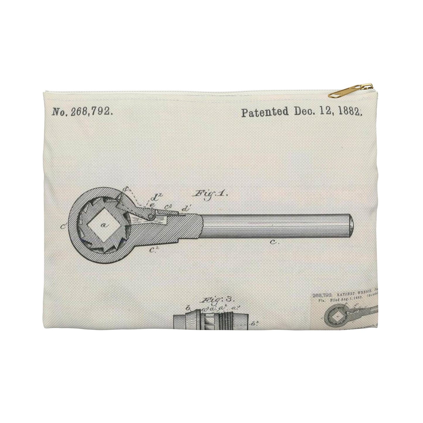 Patent Drawing of Engine - for J. B. Halbert's Ratchet Wrench Public domain  image Large Organizer Pouch with Black Zipper
