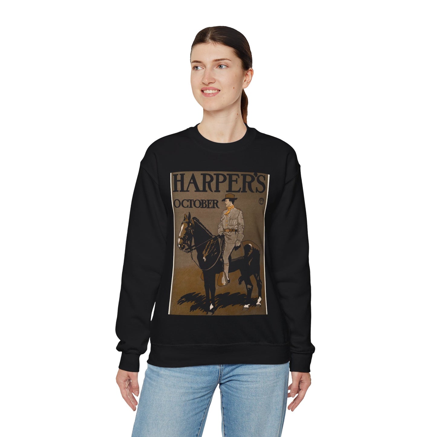 Edward Penfield - Edward Penfield, Harper's October Black Heavy Blend Adult Crew Neck SweatShirt