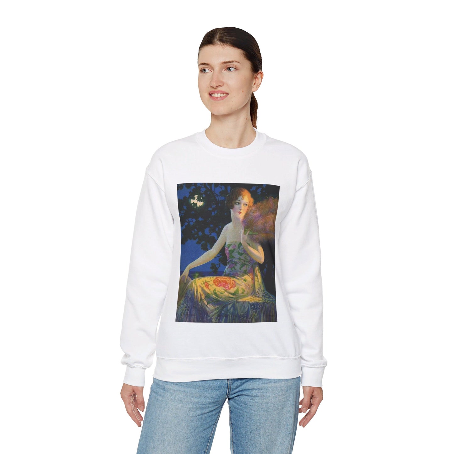 Moonlight and You, print from painting by Edward Mason Eggleston, 1928 White Heavy Blend Adult Crew Neck SweatShirt