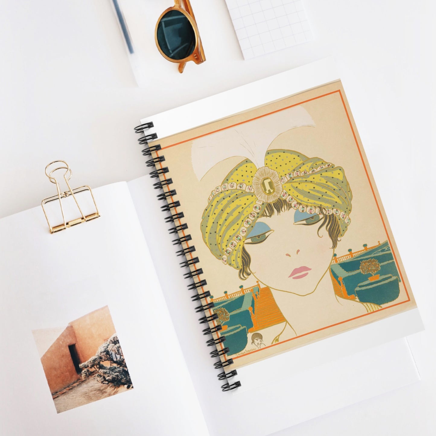 Book Illustration, Les choses de Paul Poiret vues par Georges Lepape (Items by Paul Poiret as seen by George Lepape), Woman in a Turban, plate 6, 1911 (CH 68775933) Spiral Bound Ruled Notebook with Printed Cover