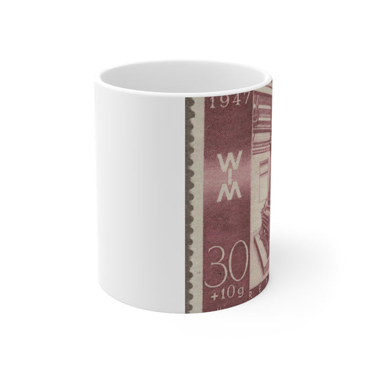 Frimärke ur Gösta Bodmans filatelistiska motivsamling, påbörjad 1950.Frimärke från Österrike, 1947. Motiv av jacquardvävstol i Österrike 1947. "Wienermässan 1947" Beautiful Novelty Ceramic Coffee Mug 11oz
