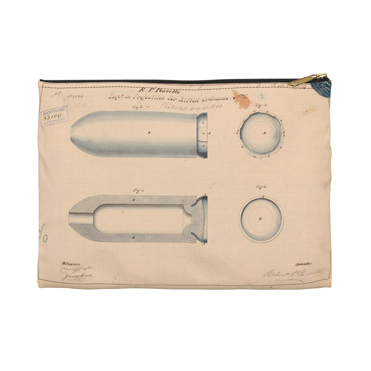 Patent drawing - Drawing of Improvement in Projectiles for Rifled Ordnance Public domain  image Large Organizer Pouch with Black Zipper