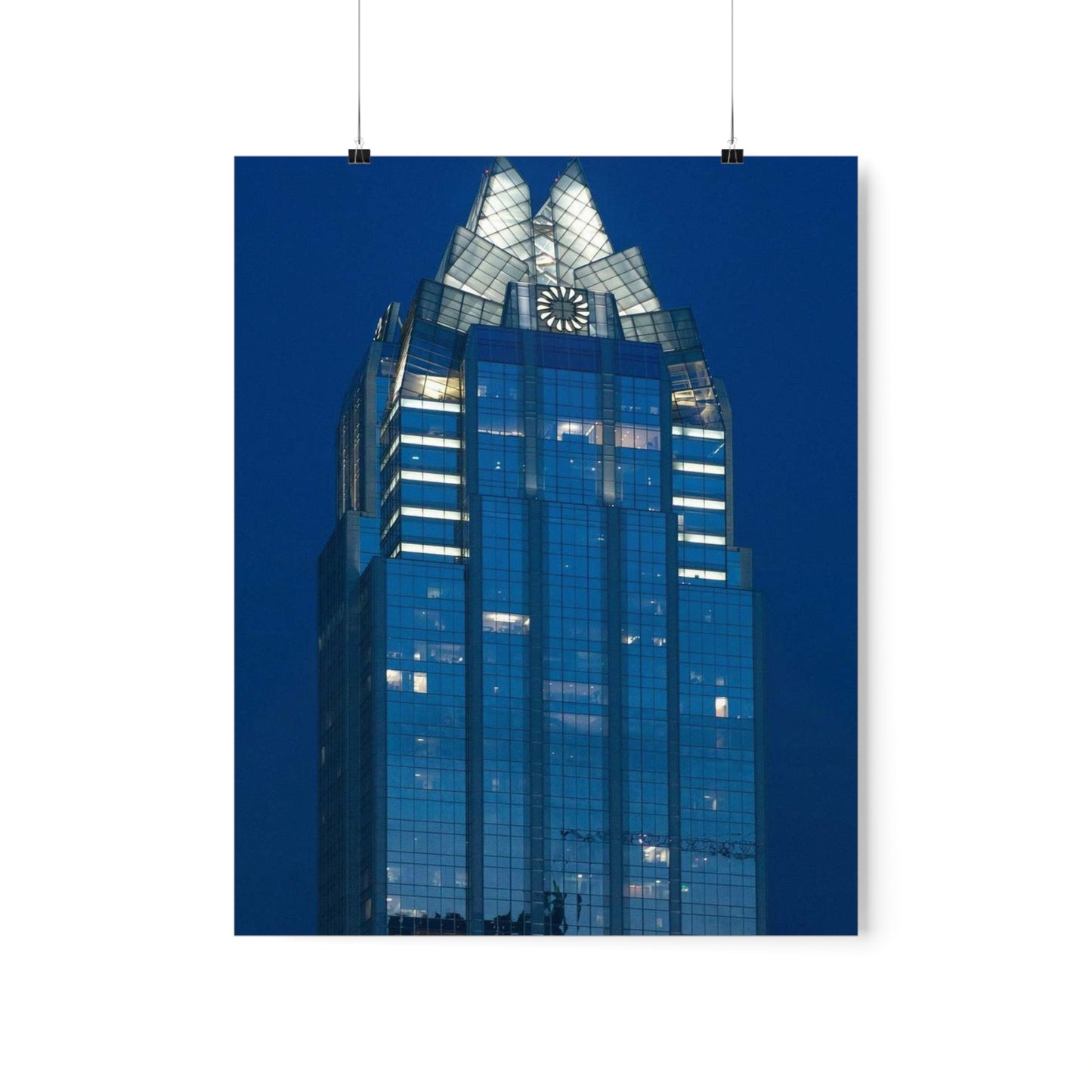 The upper reaches of Frost Bank Tower, a prominent Austin, Texas, skyscraper High Quality Matte Wall Art Poster for Home, Office, Classroom