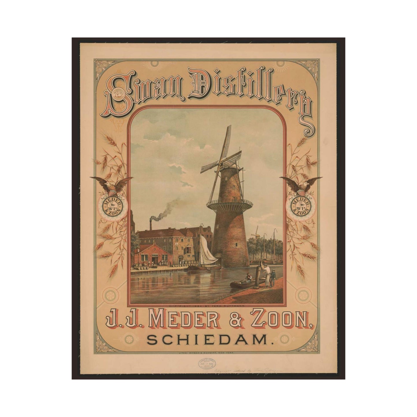 Swan Distillery, J.J. Meder & Zoon, Schiedam High Quality Matte Wall Art Poster for Home, Office, Classroom