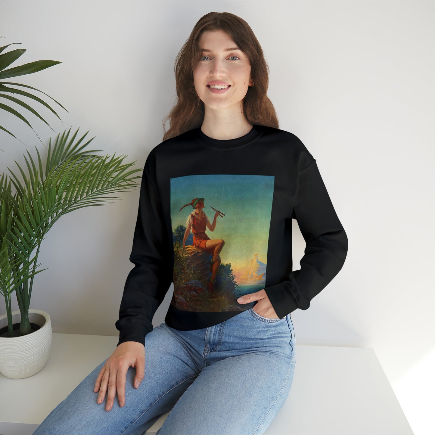 “Pipes of Pan”, print from painting by Edward Mason Eggleston, 1930 Black Heavy Blend Adult Crew Neck SweatShirt