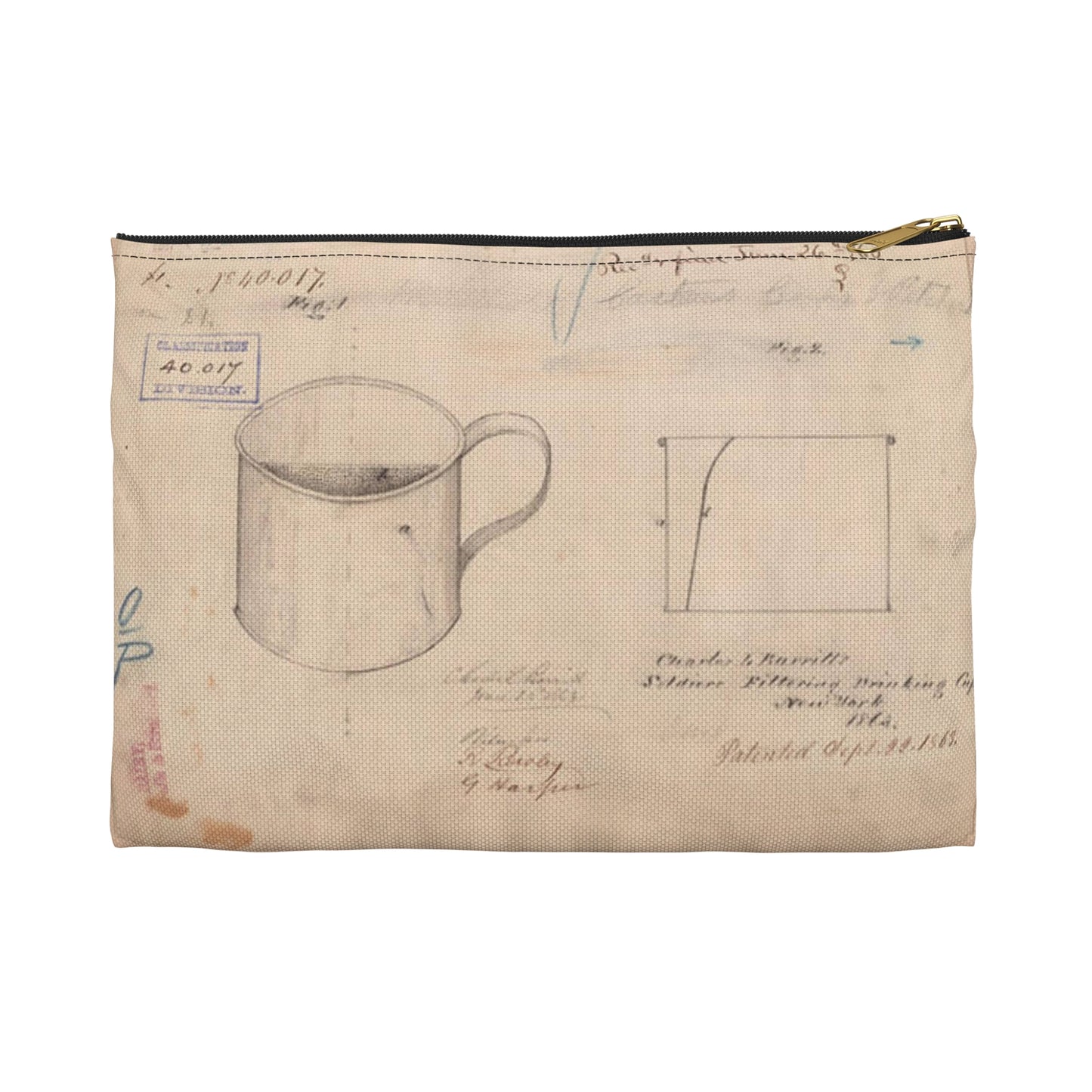 Patent drawing - Drawing of Soldiers Filtering Drinking Cup Public domain  image Large Organizer Pouch with Black Zipper