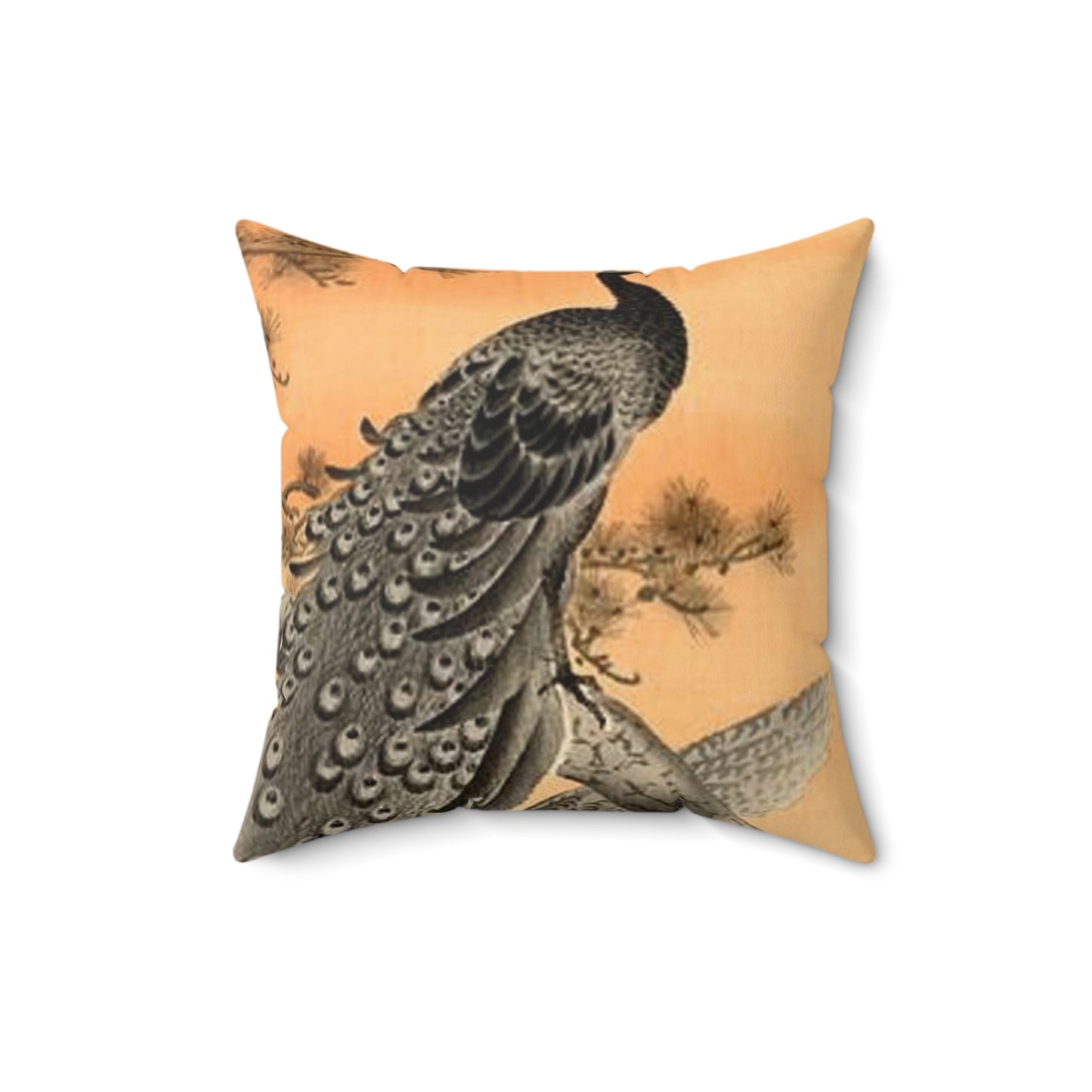 Koson - peacock-and-hen, Ohara Koson Decorative Accent Square Pillow