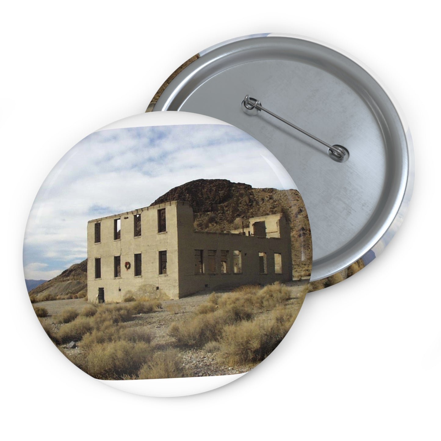 Death Valley Scenic Byway - An Abandoned Structure in Rhyolite Pin Buttons with Crisp Design