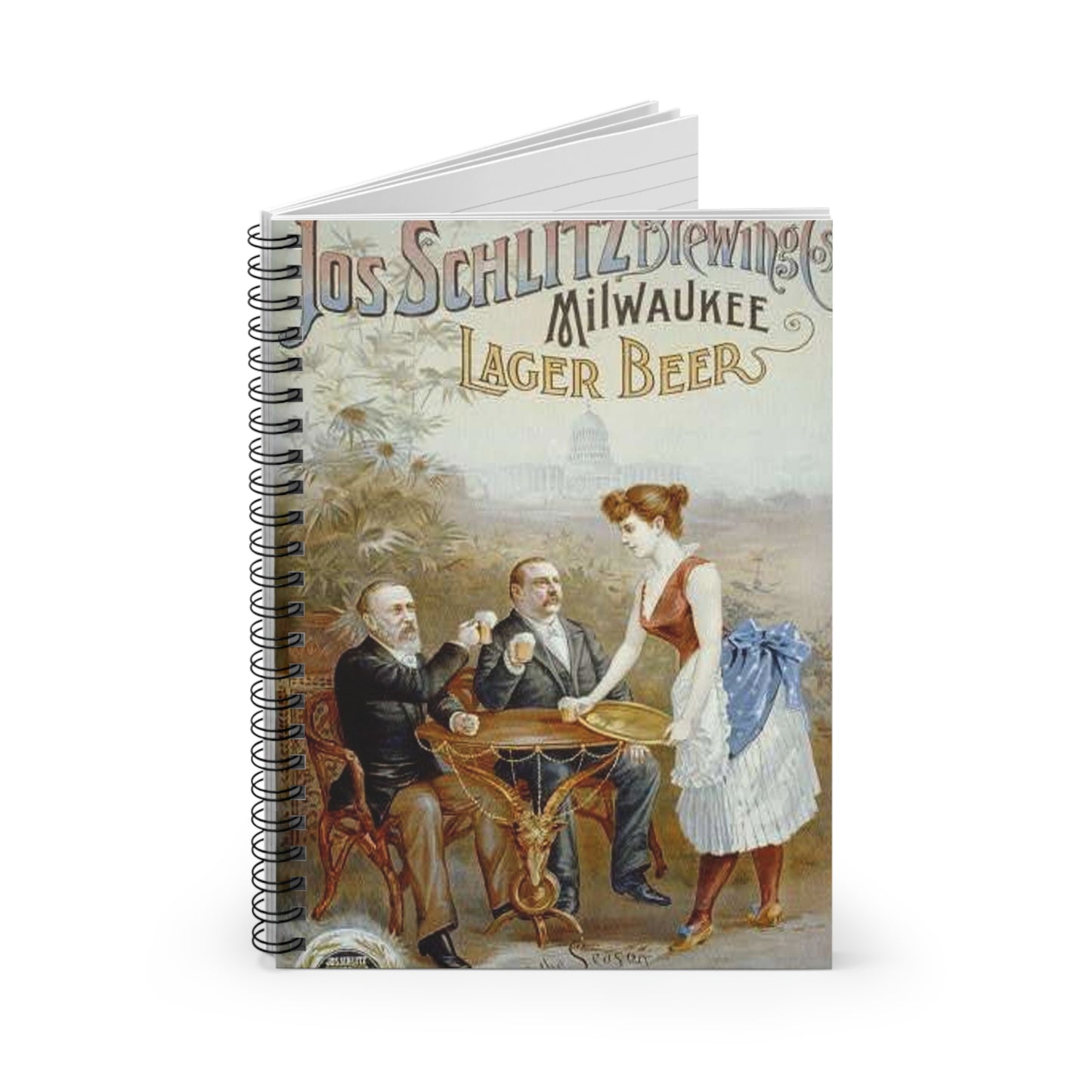 The whole nation enjoys Jos Schlitz Brewing Cos' Milwaukee lager beer Spiral Bound Ruled Notebook with Printed Cover