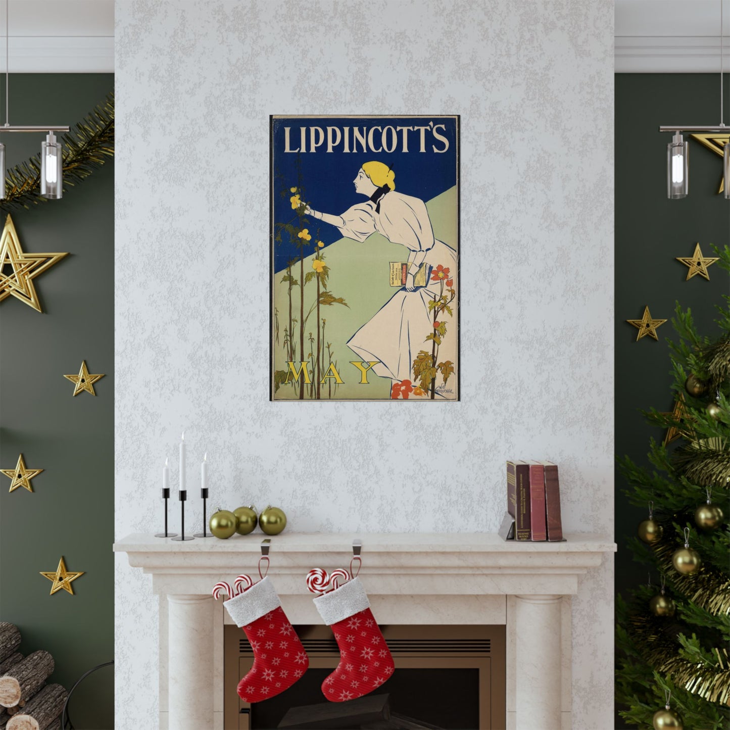 Lippincott's May, Art Nouveau Poster High Quality Matte Wall Art Poster for Home, Office, Classroom