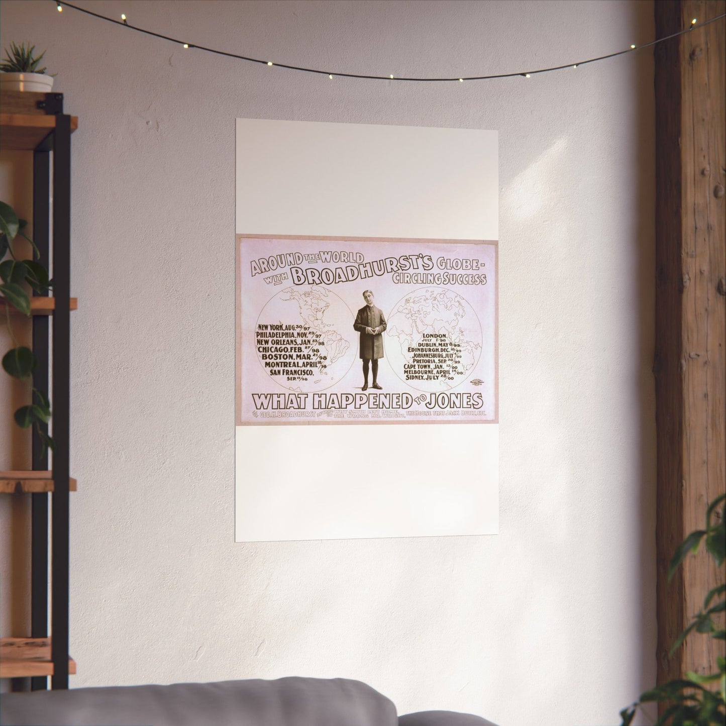 Around the world with Broadhurst's globe-circling success, What happened to Jones by George H. Broadhurst, author of Why Smith left home, The wrong Mr. Wright, The house that Jack built, etc. High Quality Matte Wall Art Poster for Home, Office, Classroom