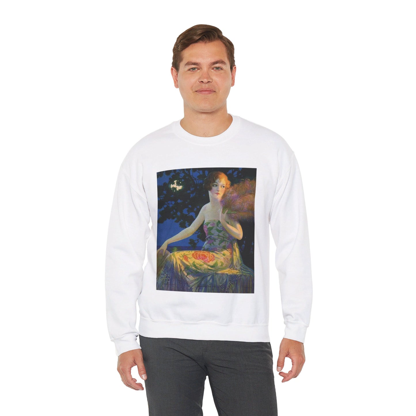 Moonlight and You, print from painting by Edward Mason Eggleston, 1928 White Heavy Blend Adult Crew Neck SweatShirt