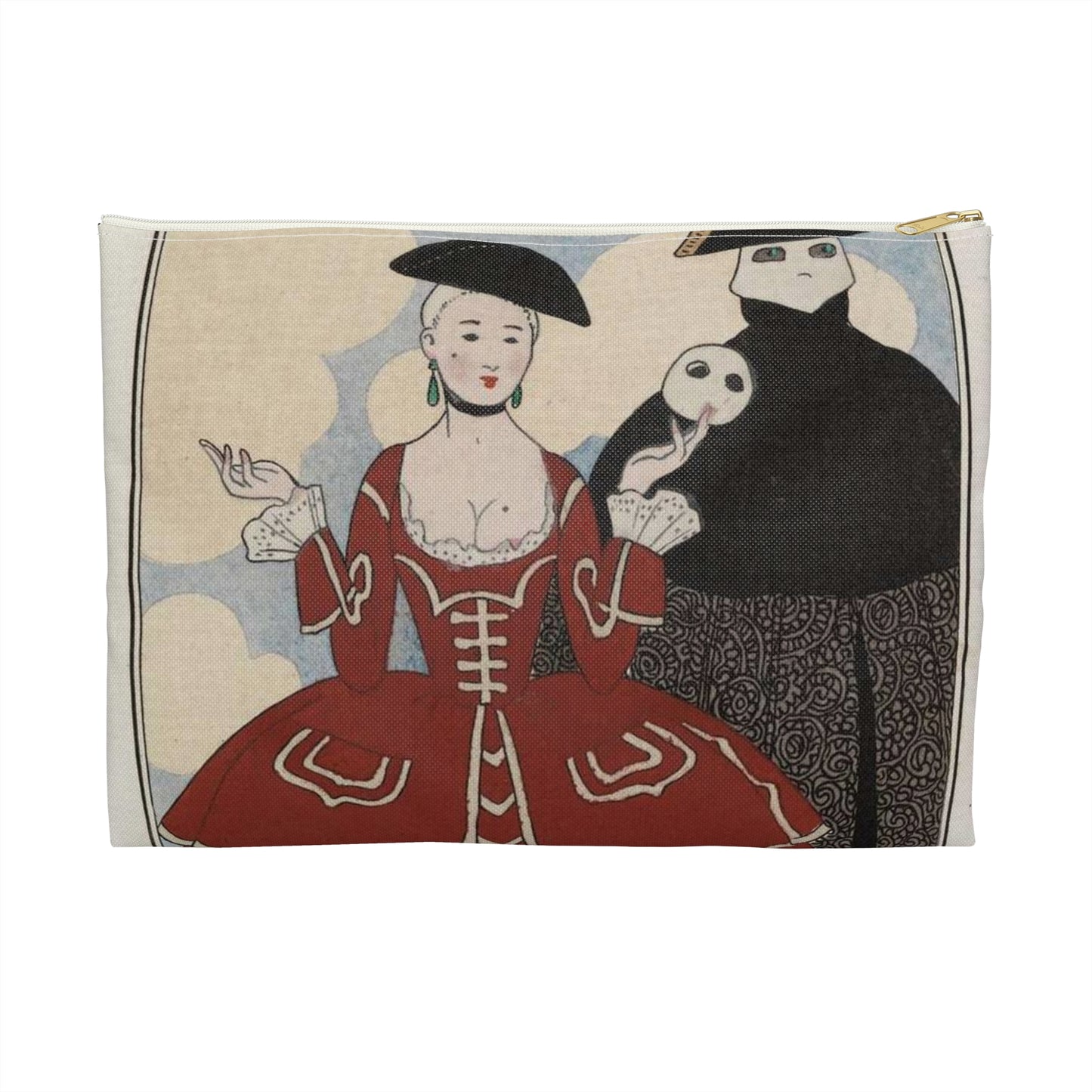 Fancy dress (Travestissement d'aprés Longhi - Robe de damas galonnée de blanc sur laquelle on jettera une baiite de taffetas noir et de dentelle) (CBL WEp 0847) Large Organizer Pouch with Black Zipper