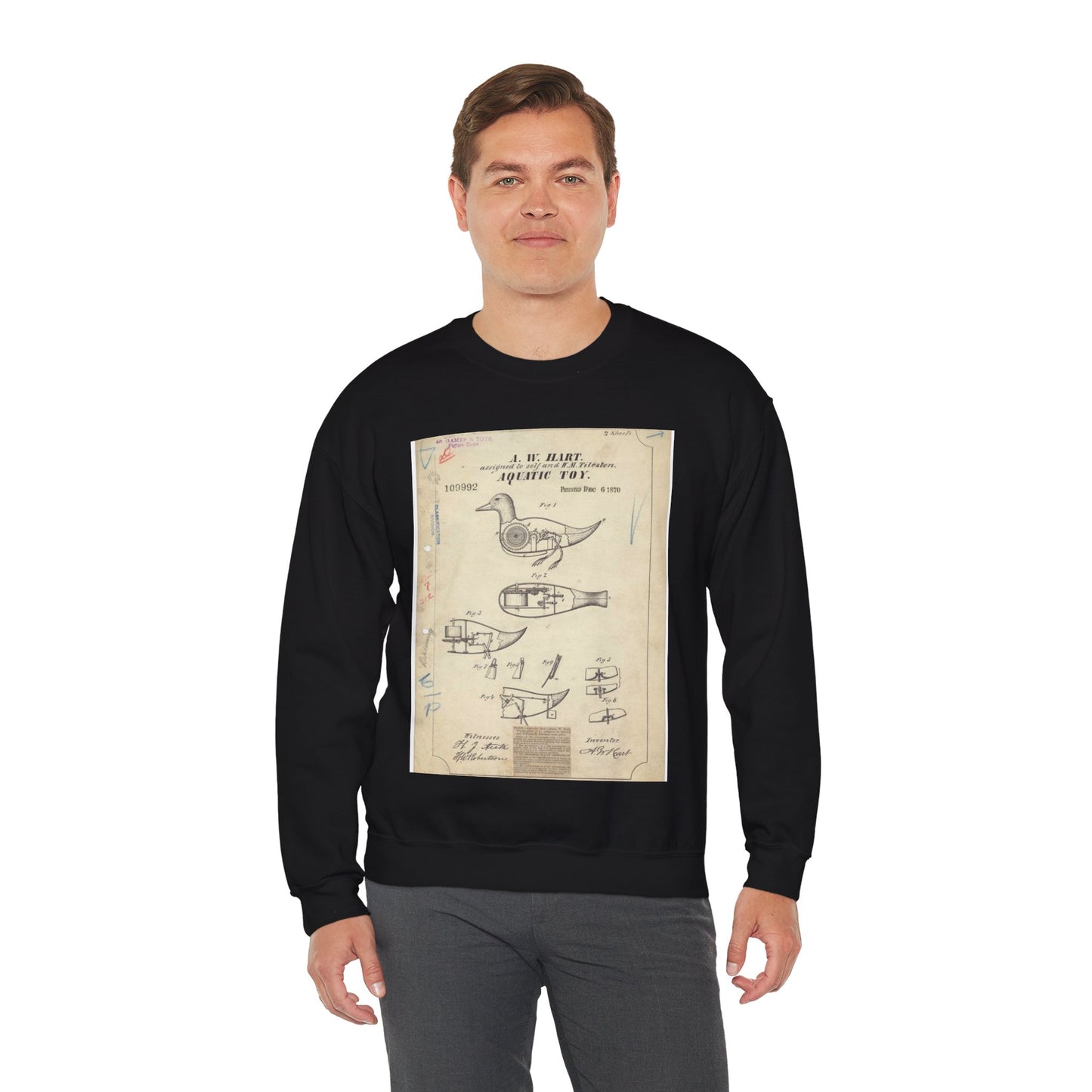 Patent drawing - Drawing of Aquatic Toy Public domain  image Black Heavy Blend Adult Crew Neck SweatShirt