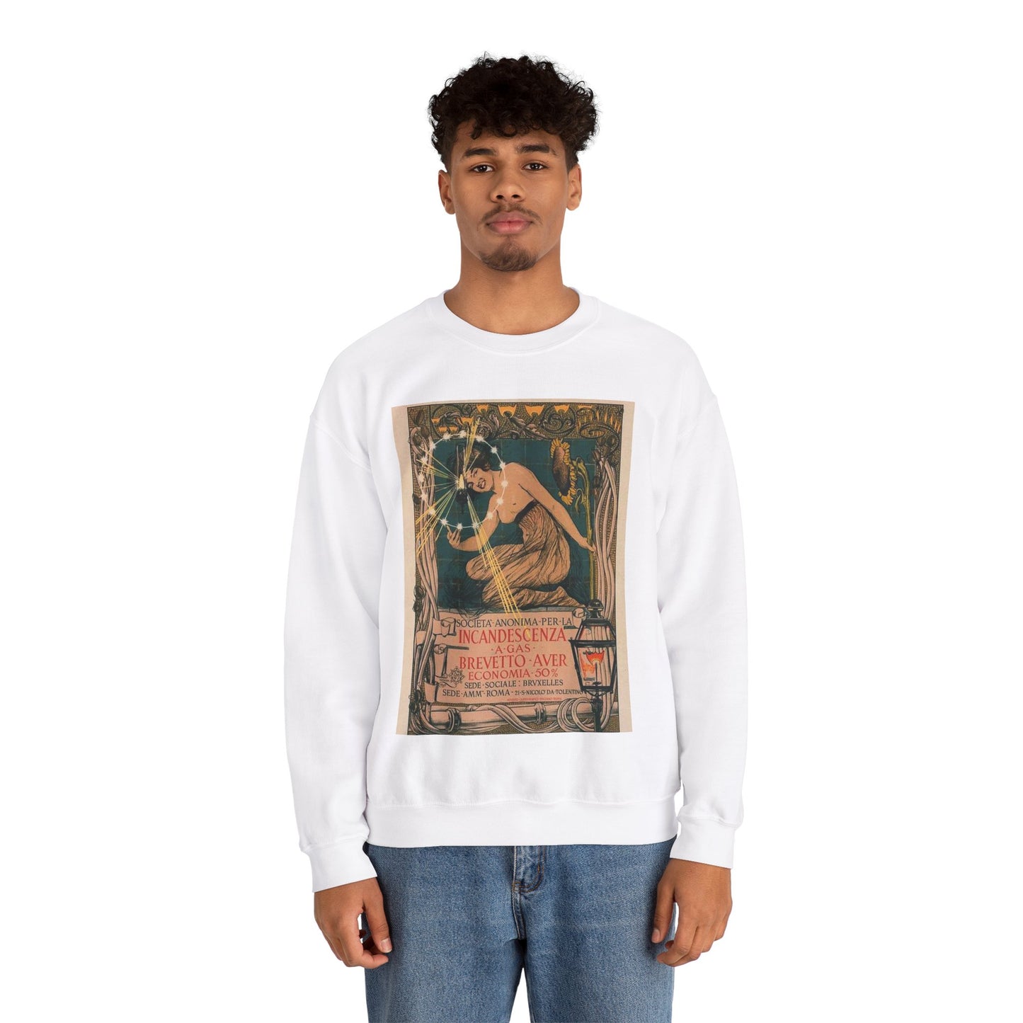 Affiche italienne pour l' "Incandescence par le Gaz, Système Auer" White Heavy Blend Adult Crew Neck SweatShirt