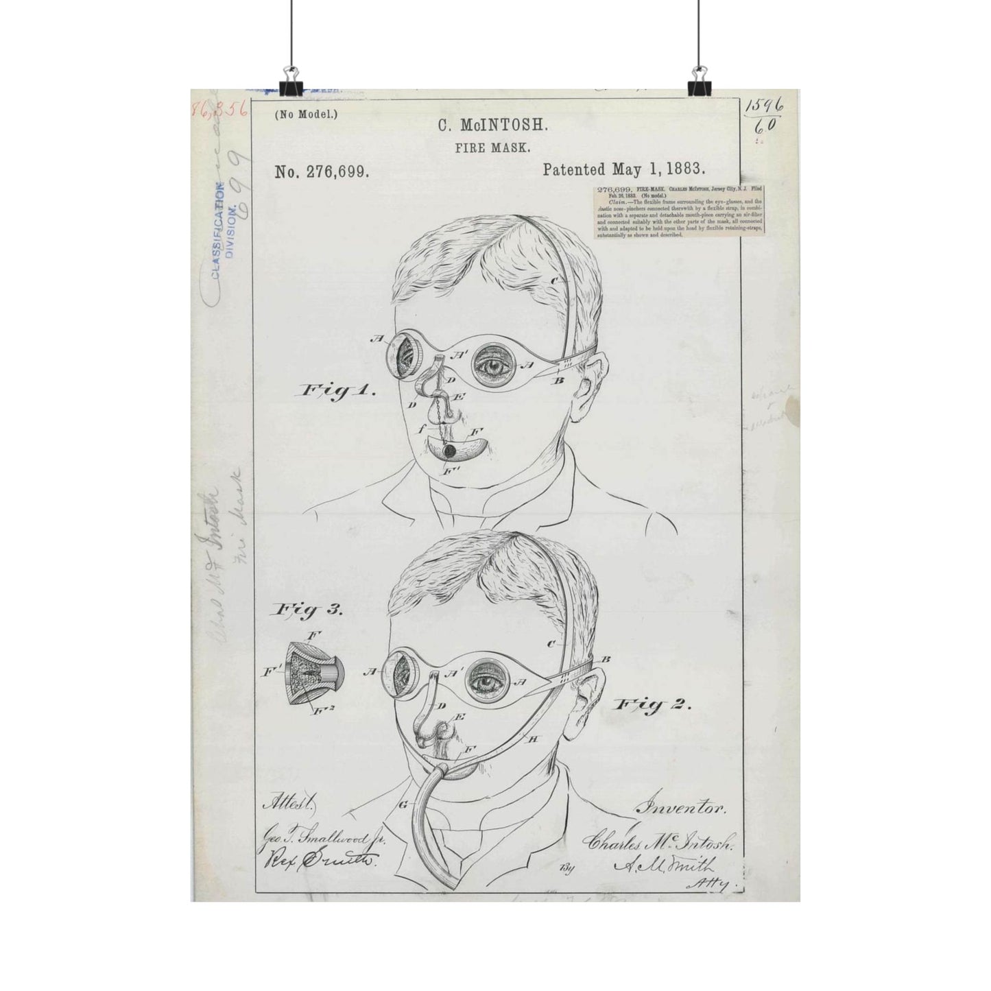 Patent drawing - for C. McIntosh's Fire Mask Public domain  image High Quality Matte Wall Art Poster for Home, Office, Classroom