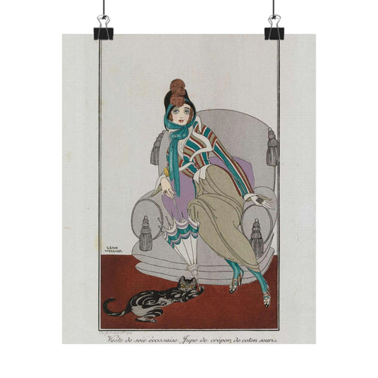 Jacket and skirt (Veste de soie écossaise. Jupe de crépon de coton souris) (CBL WEp 0946) High Quality Matte Wall Art Poster for Home, Office, Classroom