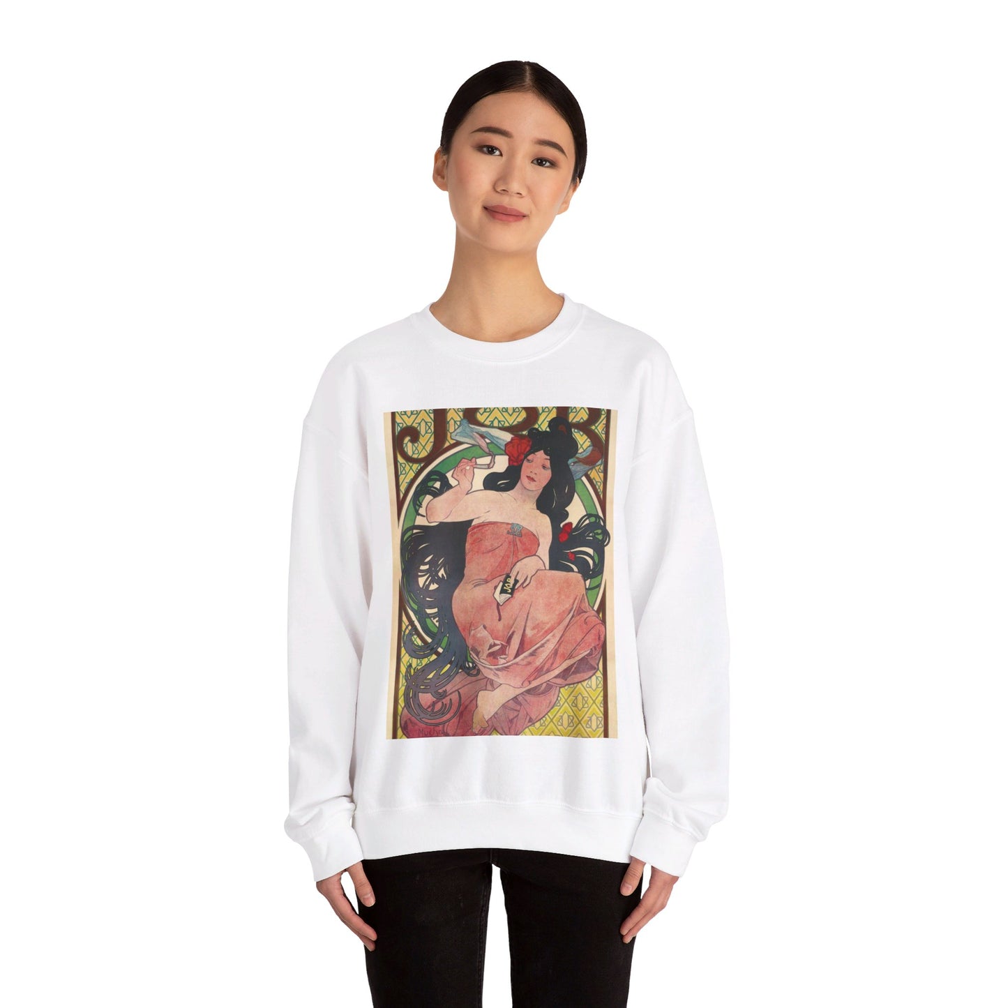 Alphonse Mucha - Job - Google Art Project White Heavy Blend Adult Crew Neck SweatShirt