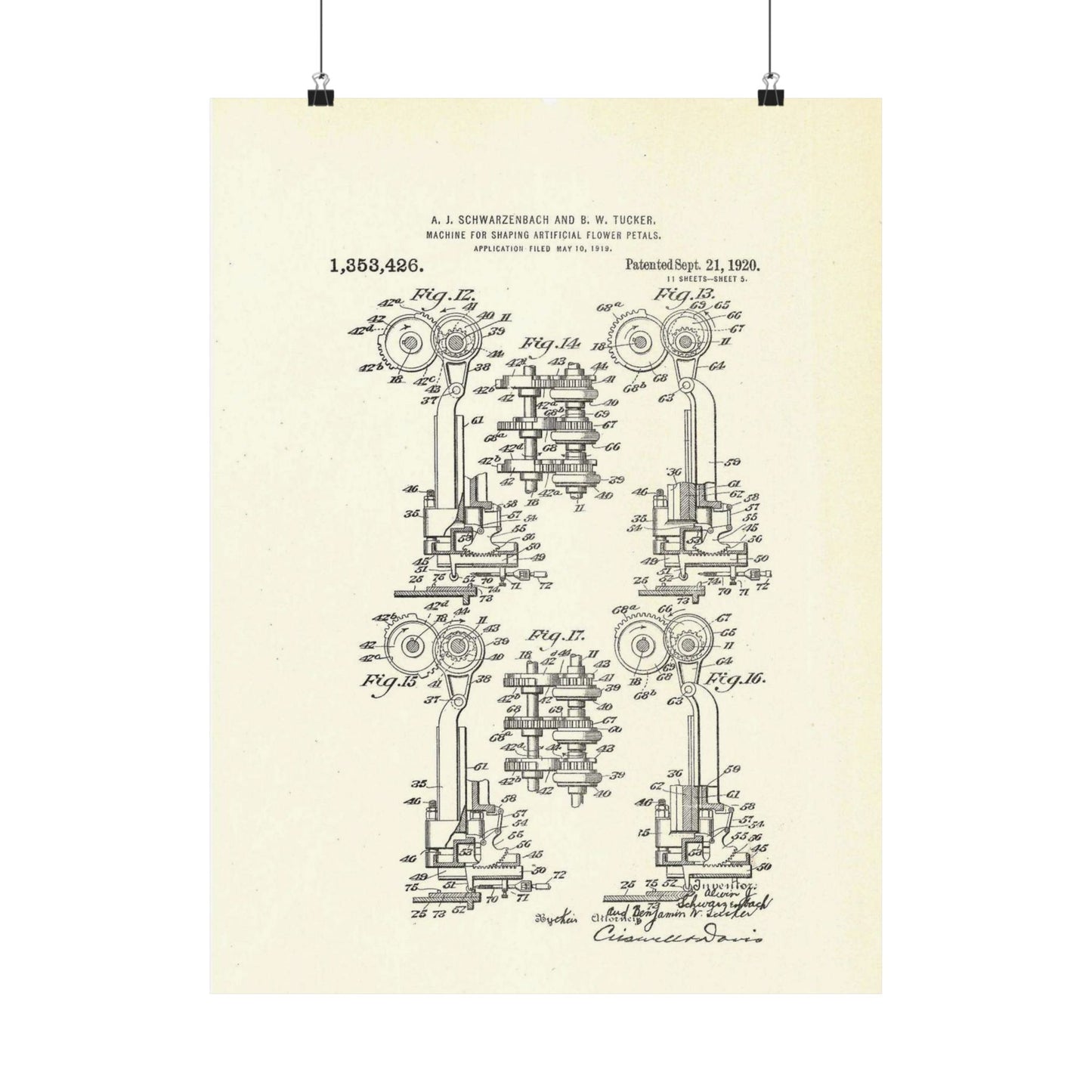 Patent Case File No. 1,353,426, Machine for Shaping Artificial-Flower Petals, Inventor(s)- Alwin J. Schwarzenbach and Benjamin W. Tucker. - DPLA - 73ca175439733b642c8783cdd58e8940 (page 42) High Quality Matte Wall Art Poster for Home, Office, Classroom