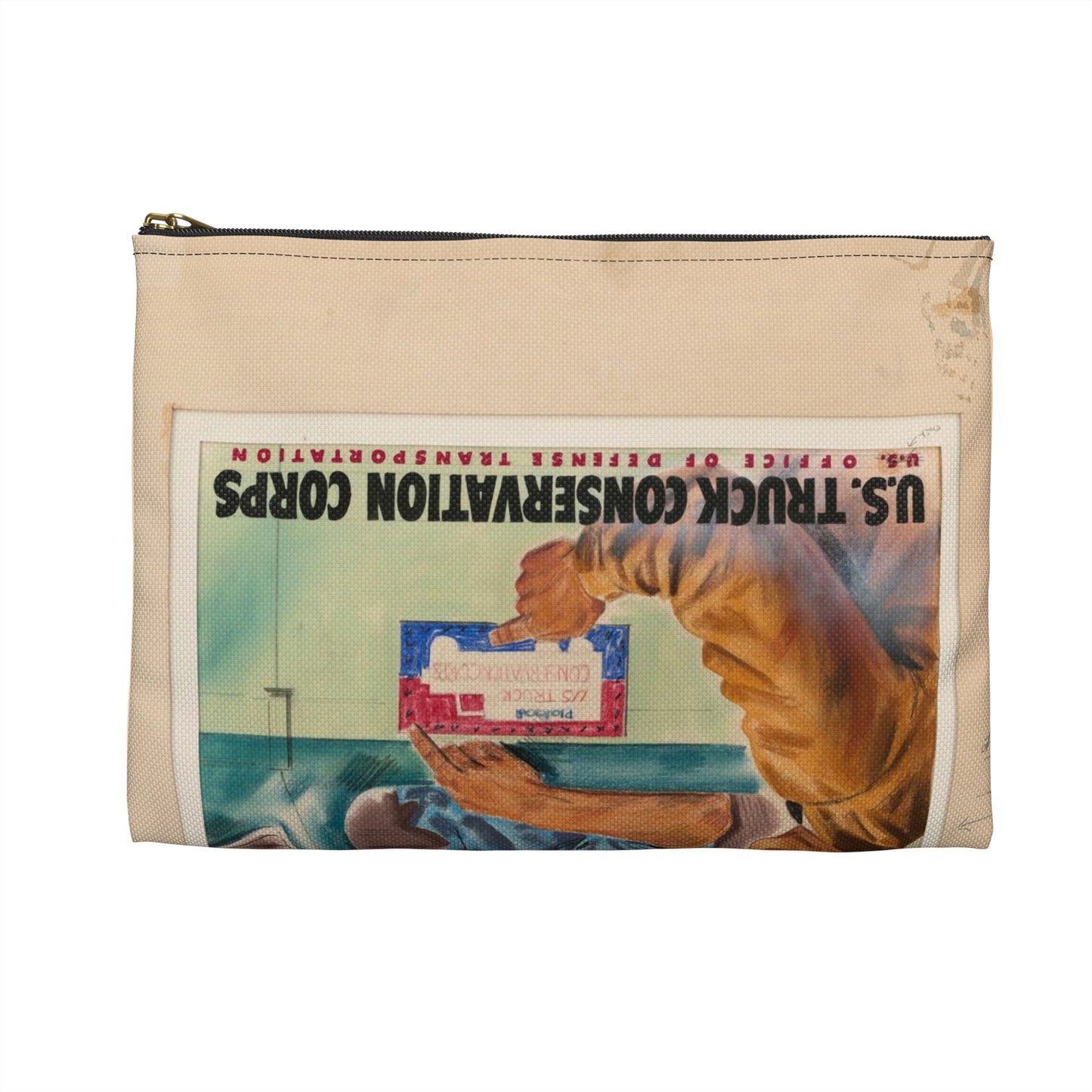 Sign the pledge to keep'em rolling! U.S. Truck Conservation Corps - U.S. Office of Defense Transportation Large Organizer Pouch with Black Zipper