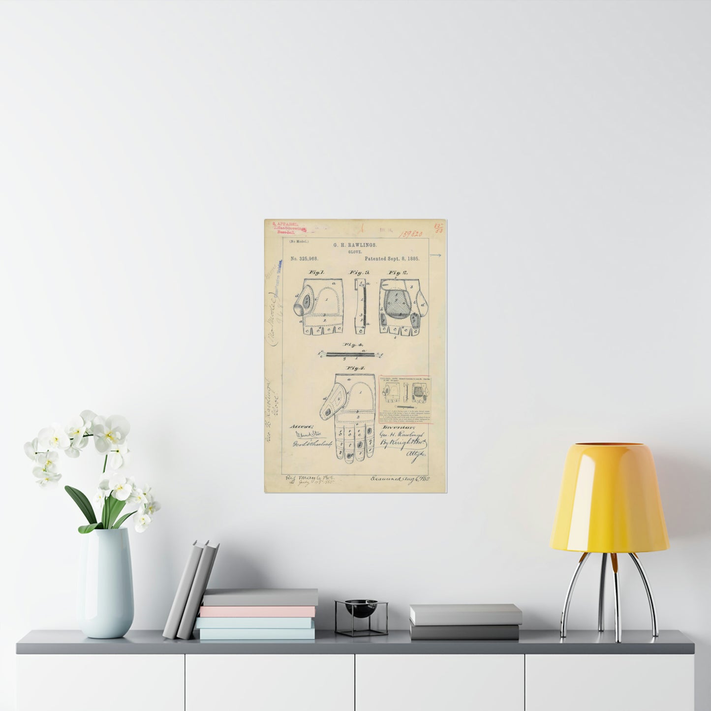 Patent drawing - Drawing for a "Base Ball Glove" Public domain  image High Quality Matte Wall Art Poster for Home, Office, Classroom