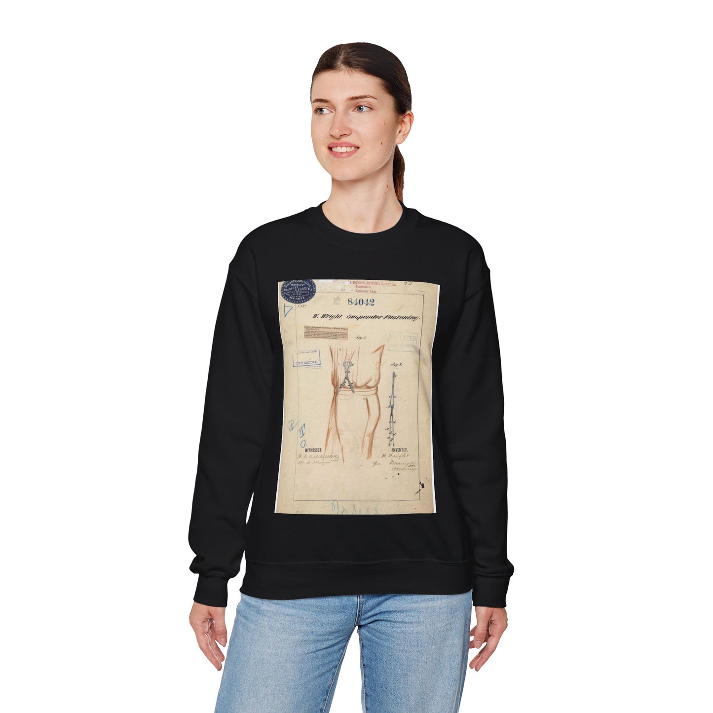 Patent drawing - Drawing of Suspender Fastening Public domain  image Black Heavy Blend Adult Crew Neck SweatShirt