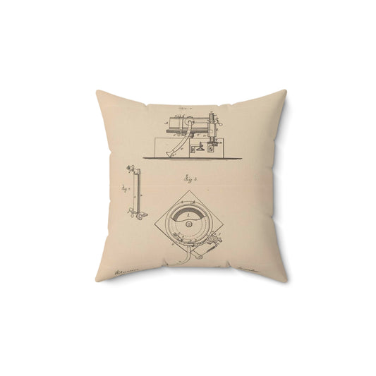 Patent Drawing of Engine - Drawing for a Phonograph Public domain  image Decorative Accent Square Pillow